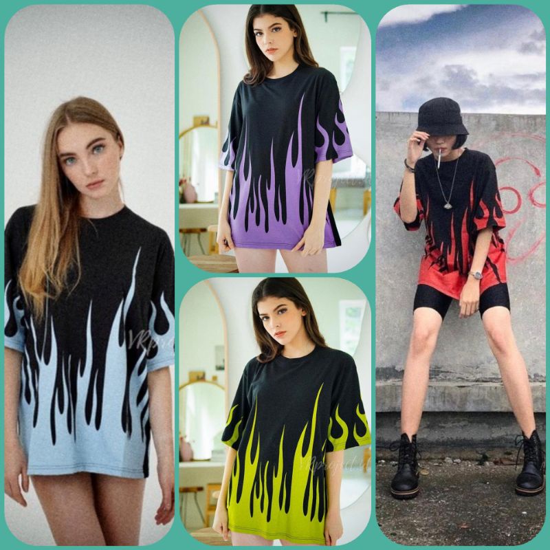Oversize Fire ( LD106 - PJ 65) Baju Wanita Kekinian Kaos Oversize