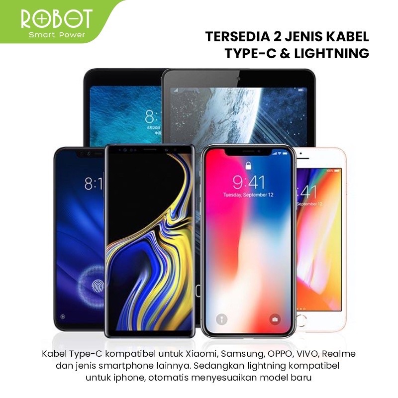 ROBOT Kabel Data RT-TL100 Type-C &amp; iPhone 1M Data Cable Original - Garansi Resmi 1 Tahun