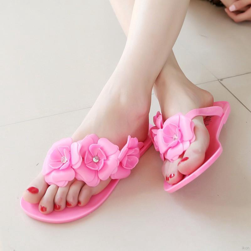  Sandal  Jepit  Flat Pantai Aksen Bunga Camellia 3D Anti Slip 