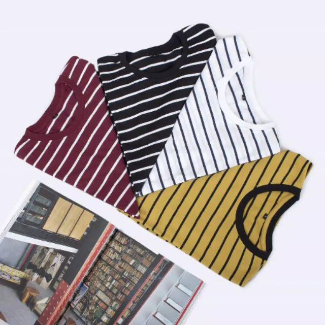 kaos polos stripe salur garis cotton 30s
