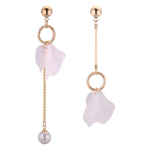 LRC Anting Tusuk Fashion Pink Flower Shape Decorated Earrings