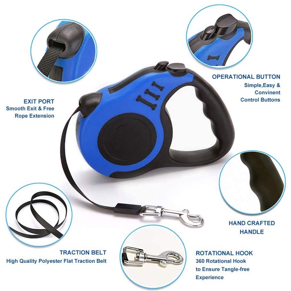 Tali Tuntun Anjing/Kucing 3 M dan 5 M  Retractable Dog Leash