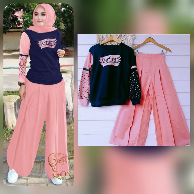 2 UKURAN L XL SET MOLA FASHION PAKAIAN WANITA ATASAN DAN CELANA KULOT BAHAN BABYTERRY FEHM