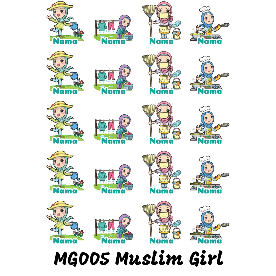 

Sticker Nama Cutting Label Waterproof Tahan Air Muslim Girl 05 (MG005)