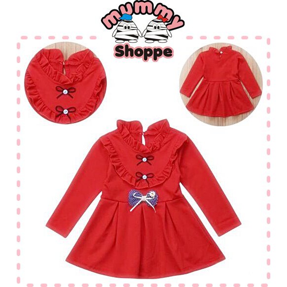 Dress anak aksen pita lengan panjang