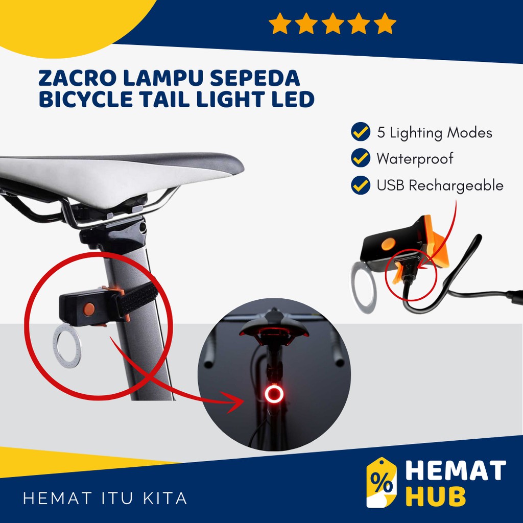 Lampu Sepeda Belakang 5 Mode Terang USB Chargerable Waterproof Anti Air Bicycle