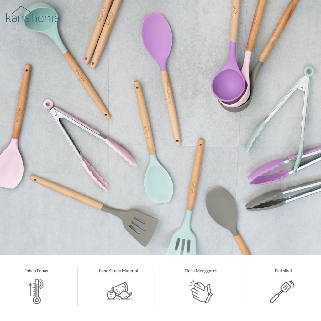 Alat masak/spatula/sutil silikon anti gores dan tahan panas keiko set
