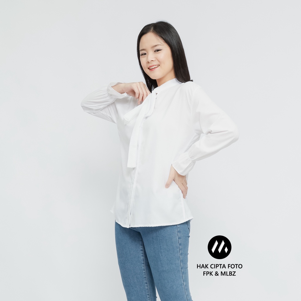 LUMINA Kemeja Kerja Wanita Warna Putih Malabiz Bahan Polymicro selembut Kapan Untuk Kerja Kantoran Formal Cassual Bahan Adem Model Basic Standar Korea