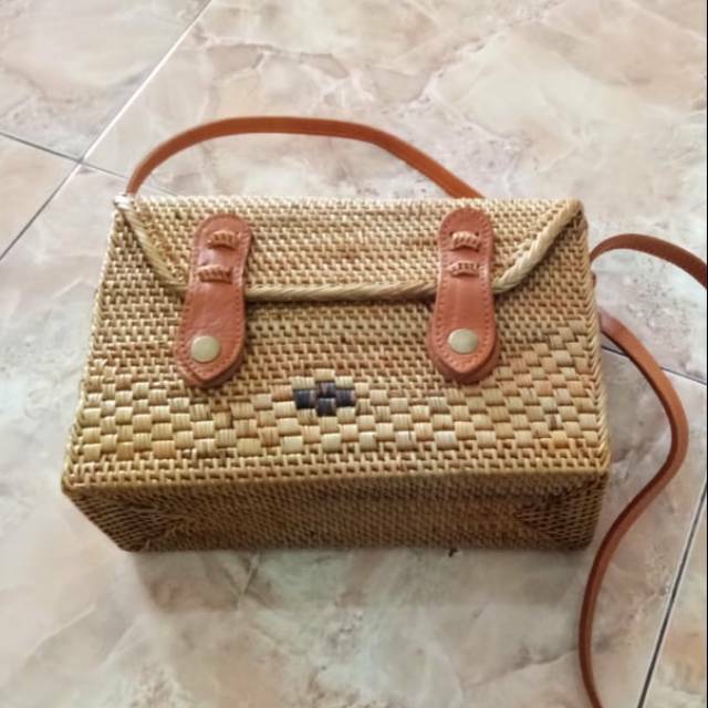 Grosir Murah Tas Rotan Kotak Dual Klip Jumbo Motif Kotak Unik Lombok Bali Raisa - Export Quality