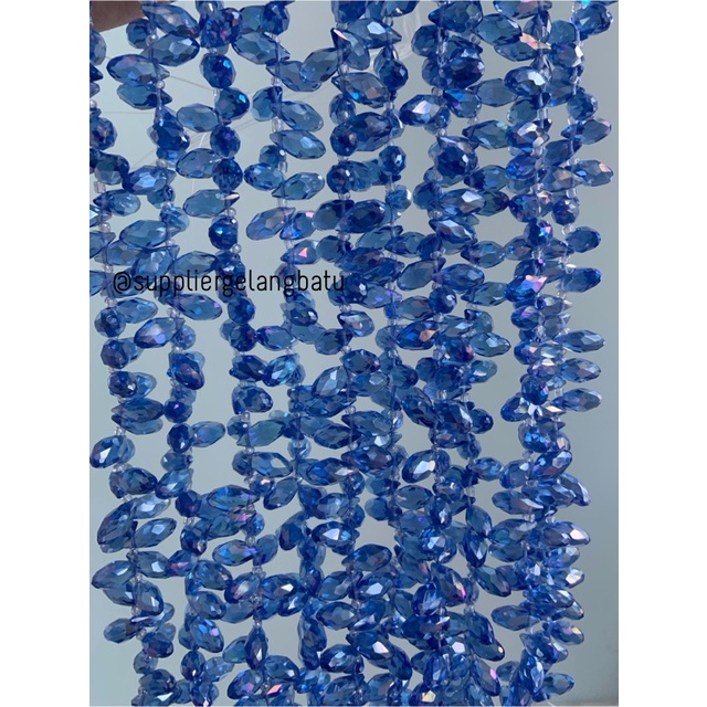 KRISTAL CEKO TETES AIR MATA 6MM biru laut blue QUARTZ LUBANG SAMPING