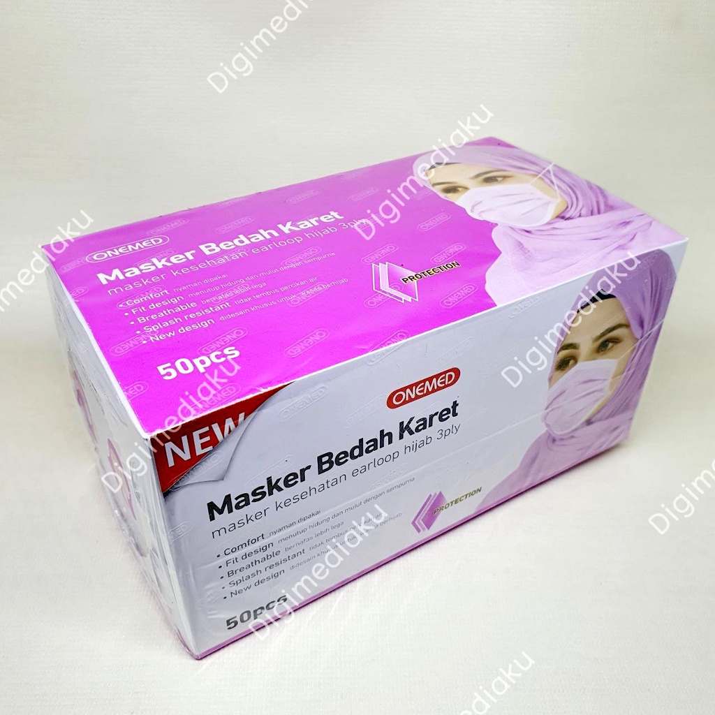 Masker Hijab Ungu 3Ply Masker Jilbab Ungu Masker Medis Onemed isi 50pc