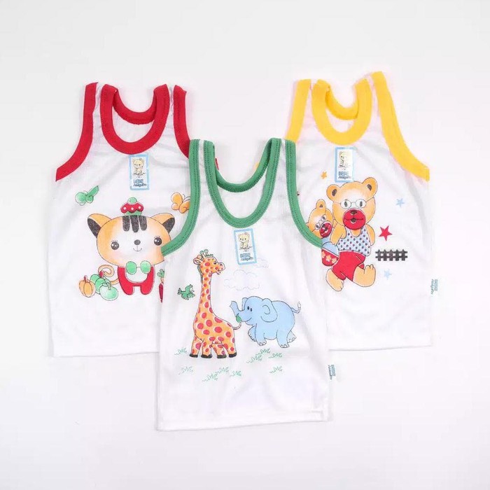 3 Pcs Kaos Dalam BEBE - Singlet Anak Laki Laki / Perempuan -  Warna Putih List Warna - Bergambar
