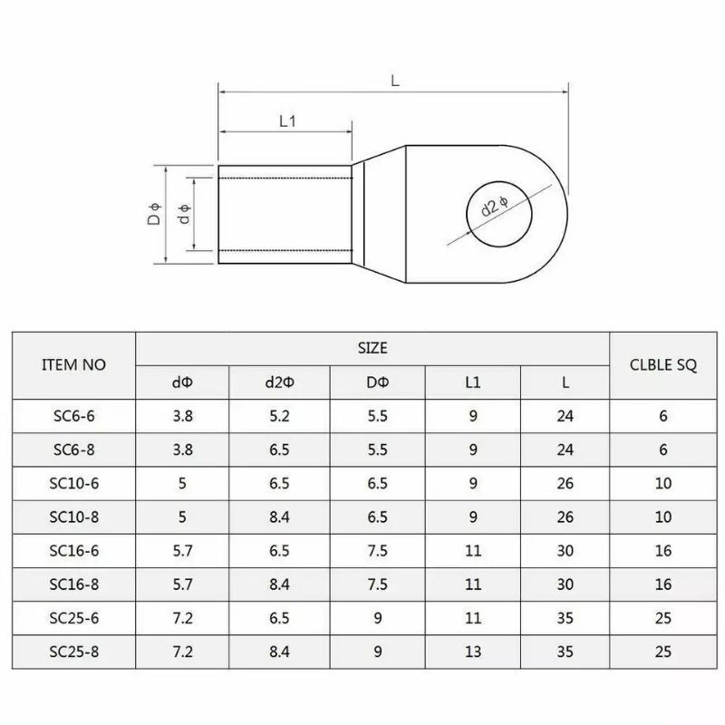 Skun SC16-8 Ring Terminal Lubang Baut Tembaga CABLE Crimp Kawat Konektor