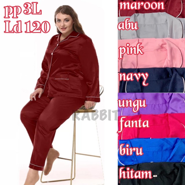 Satin exclusive 3L Ld120 bajutidur piyama jumbo bigsize pp lengan panjang celana panjang