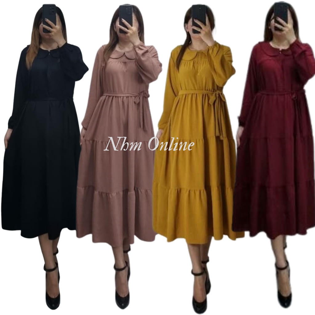 Midi Dress Wanita Katun Rayon Twill Premium/ Midi Dress Polos Jumbo