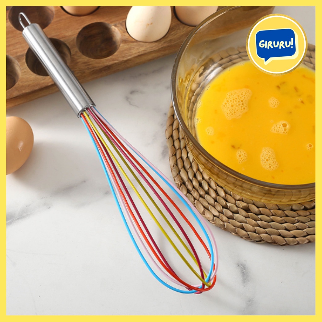 WHISK SILICONE FOOD GRADE ANTI PANAS 30 Cm / KOCOKAN ADONAN SILIKON ANTI PANAS FOOD GRADE / PENGADUK TELUR FOOD GRADE ANTI LENGKET DAN ANTI MELELEH / Kocokan Telur Whisk Rainbow Silicone Anti Lengket Tahan Panas Pengocok Telur Adonan gagang Stainless