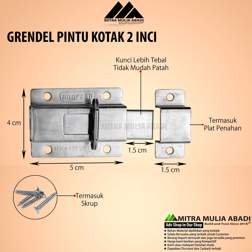 Slot Pintu Grendel Geser 2&quot;/ door lock