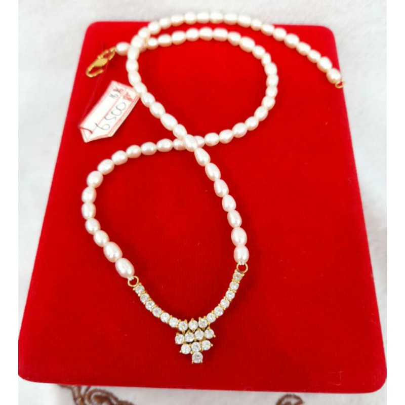 KL347JM38JM kalung emas model mata mutiara white pearl liontin permata berat 14.100 kadar 70%