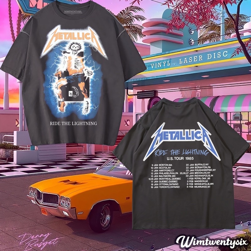 KAOS BAND METALLICA TOUR VINTAGE TEE ( OVERSIZE DARK GREY T- SHIRT )