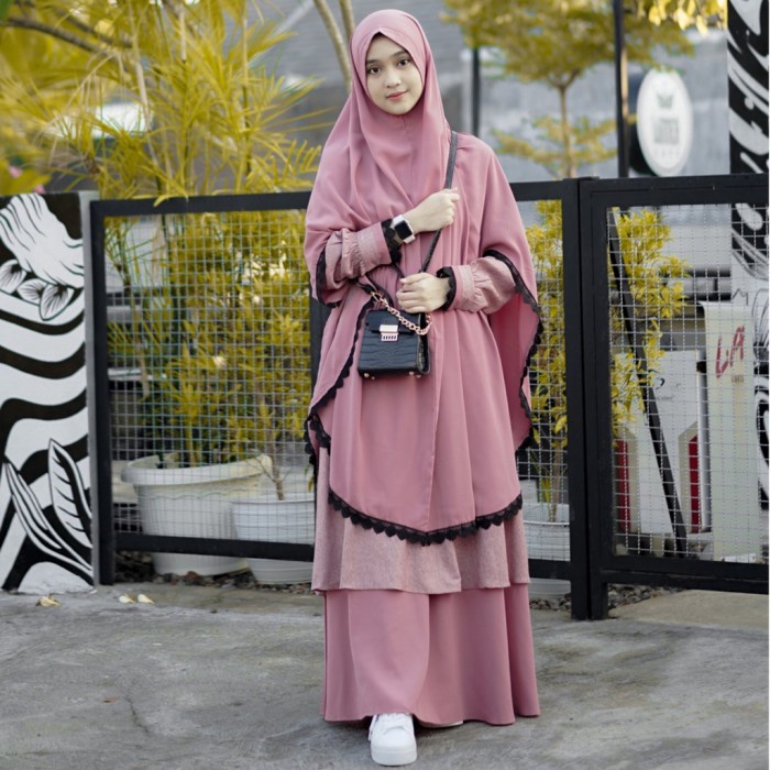 Gamis Set Baju Gamis Muslim Set Hijab Cadar Khimar Syafiah Syari Original Rose gold S P3E1 Termurah 
