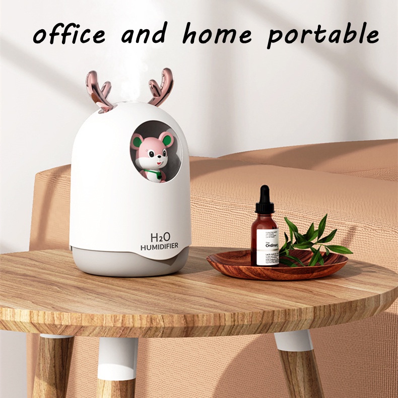 Mute Aroma Water Spray Air Humidifier Cute USB Mini Humidifier 300mlUdara Air Diffuser Cooler Purifier Portable Mobil Pelembab Penjernih for home-bedroom with night light