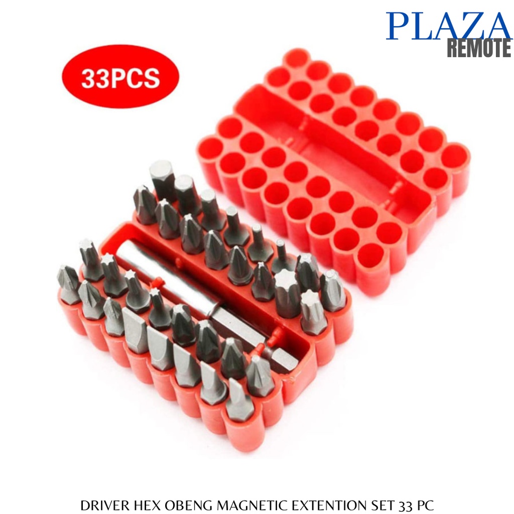 MATA OBENG HEX SCREW DRIVER BINTANG (MERAH) DUDUKAN MAGNET OBENG 33 PC NON LUBANG