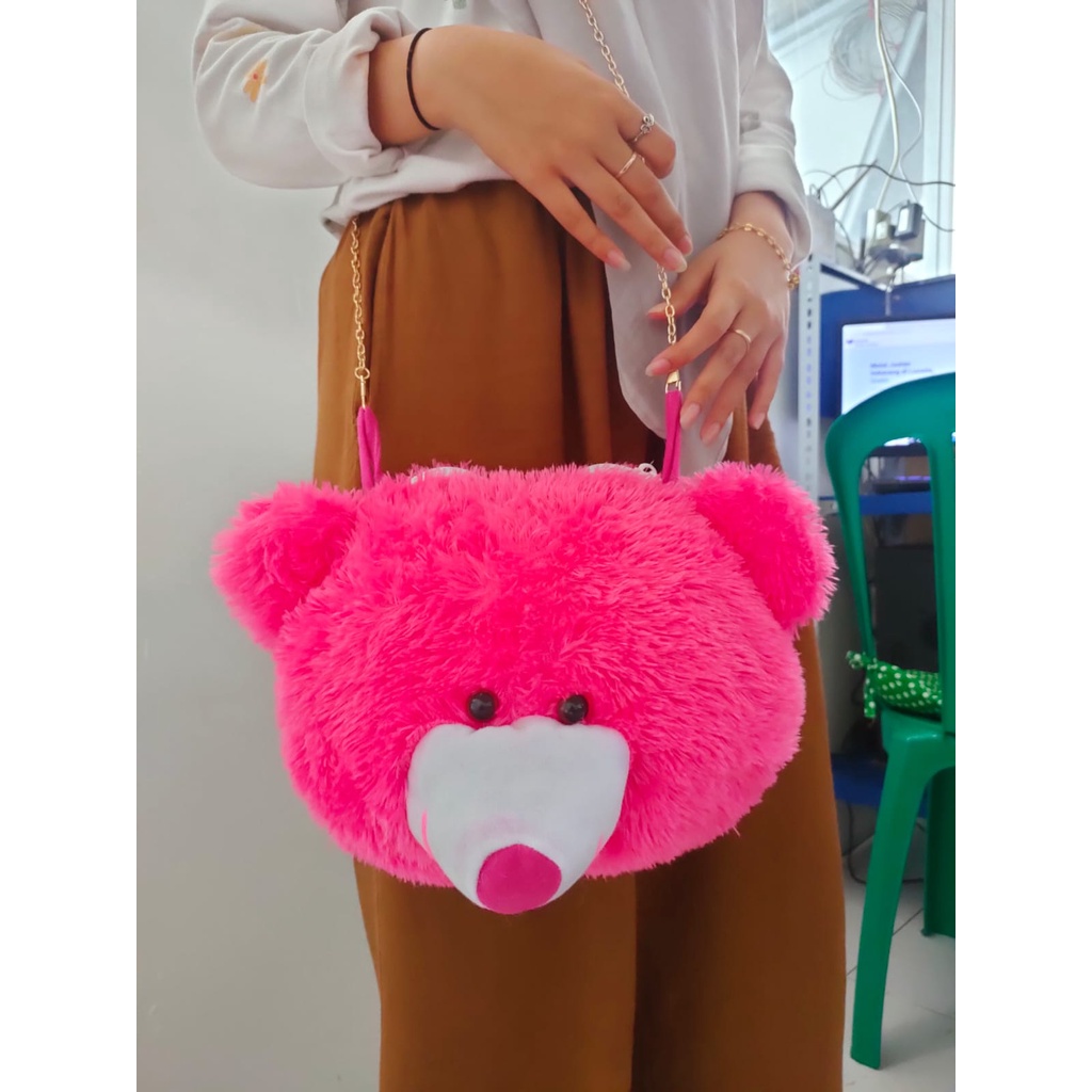 Tas Selempang &amp; Bahu Wanita/Tas bulu selempang bahu boneka kepala beruang/Sling Bag Bulu TEDDY BEAR Kepala Beruang