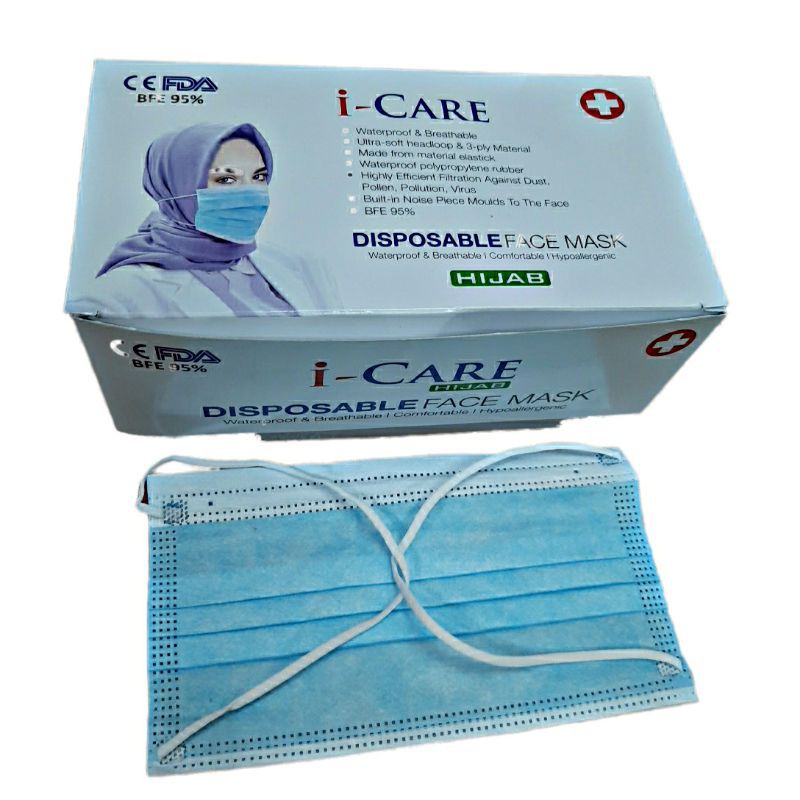 MASKER 3PLAY HIJAB  MASKER KUPING MASKER EARLOOP ISI 50 PCS 