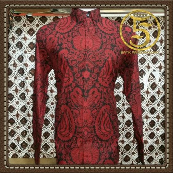 Trendi 2018 kemeja batik merah lengan panjang semen romo -kemeja batik solo