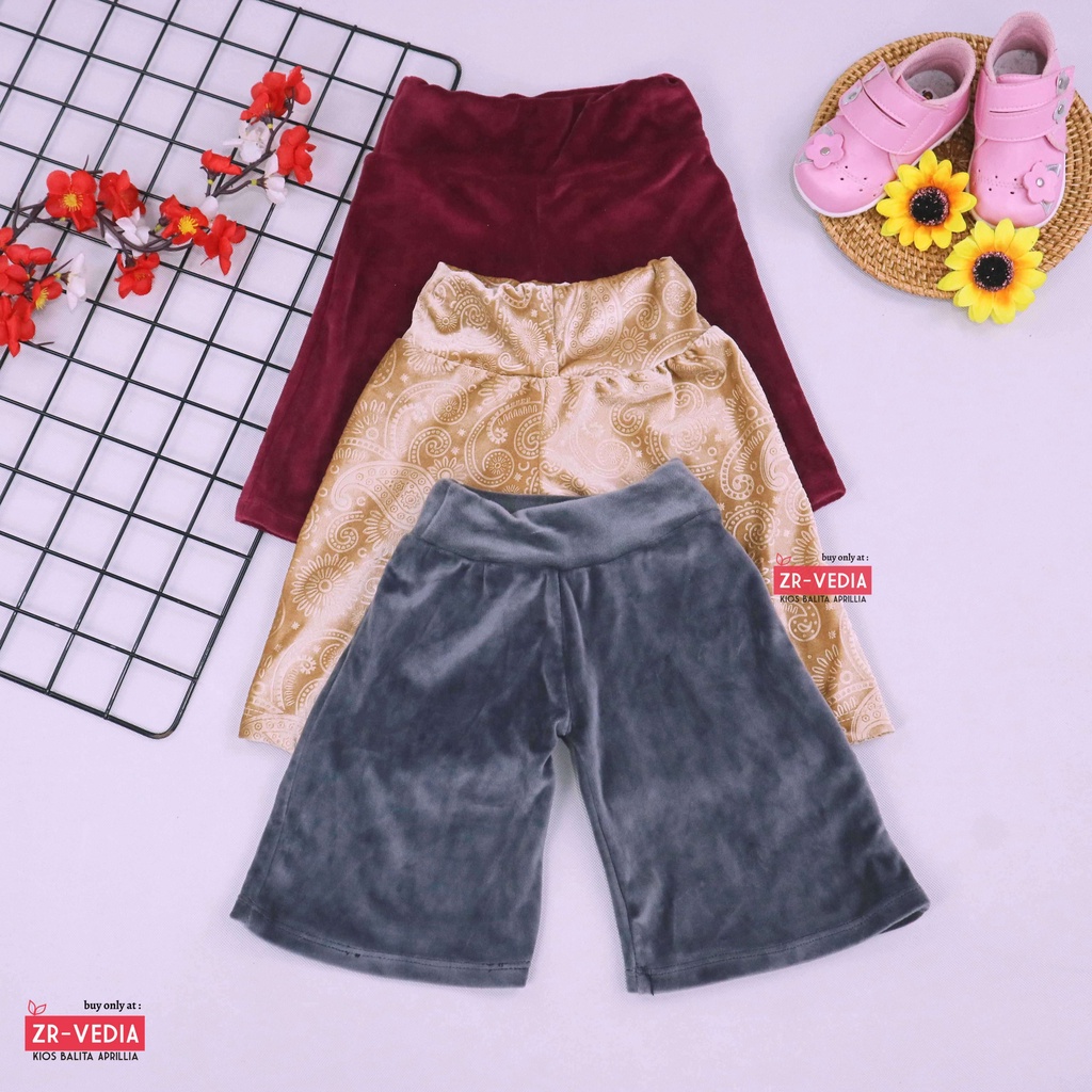 Kulot Cindy uk 1-4 Tahun / Celana Pendek Bludru Satin 3per4 Bawahan Polos Harian Anak Perempuan Pants Kulot