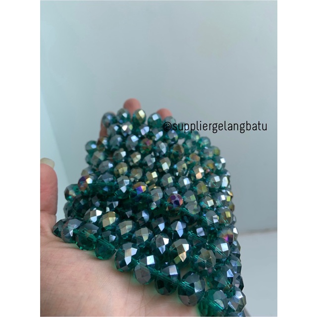 Kristal Ceko 14mm hijau TOSCA GREEN QUARTZ kuarsa AB metalik elyecraft bahan kalung gelang anting strap mask kerajinan tangan craft citayam fashion week etink vintage elegan bali manik crystal