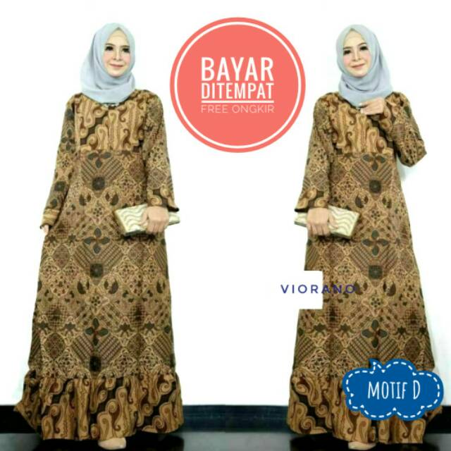 Longdress Batik Wanita Muslimah Model Rempel Katun / Gamis Batik Muslimah Fit XL Resleting Depan