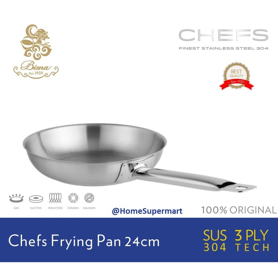 Bima Chef Frying pan Stainless Frypan Stainless Steel Wajan Kuali Penggorengan SUS 304 dengan Tutup