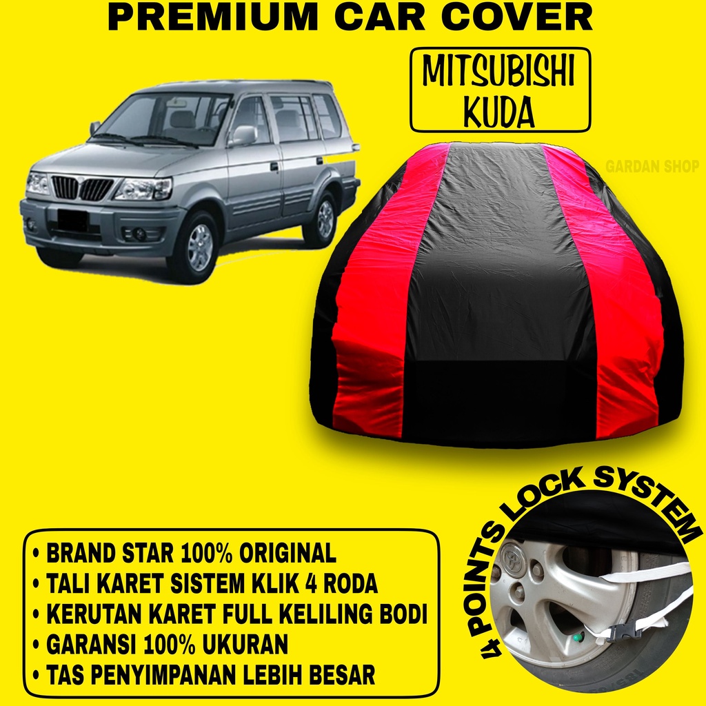 Body Cover MITSUBISHI KUDA Sarung Strip MERAH Penutup Bodi Mobil Mitsubishi Kuda Bahan Waterproof