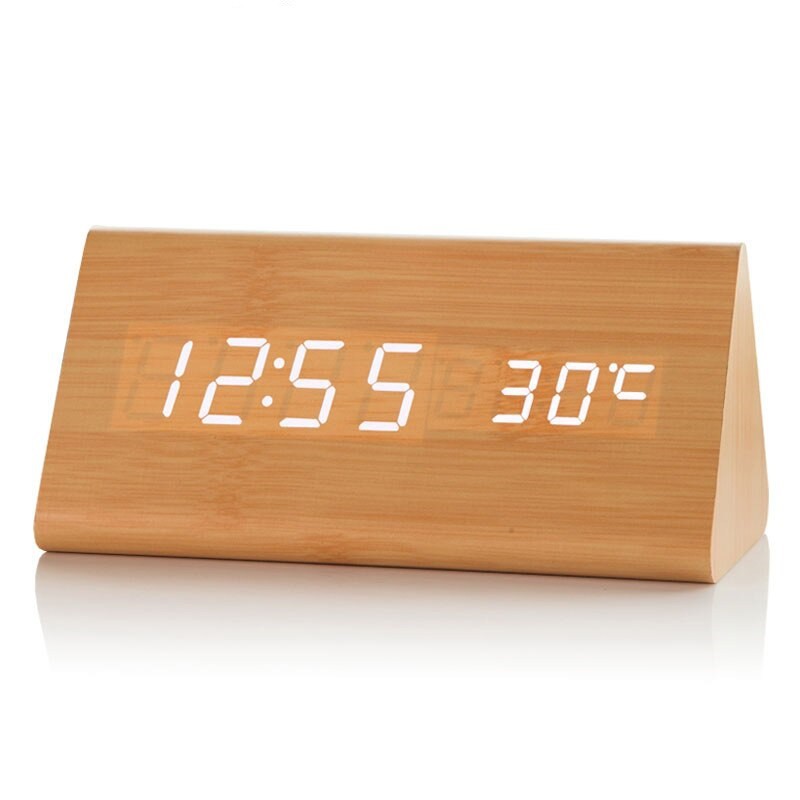 Jam Meja Kayu LED Wooden Small Table Clock Desk Clock