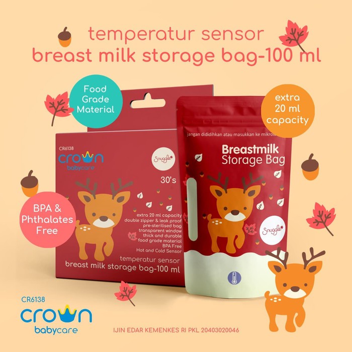 Crown Kantong Asi Steril 120ml isi 30pcs Temperatur Sensor - Breastmilk Storage Bag 120ml ASOKA