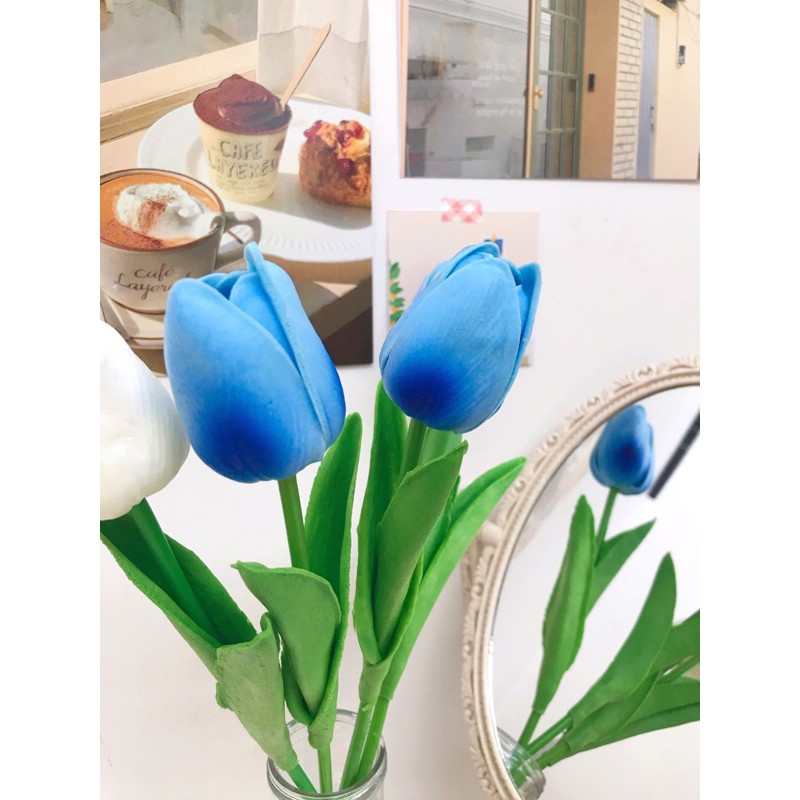 Bunga Tulip Latex Import Real Touch bunga Dekorasi Bunga Artificial Tulip Besar-Gradasi Biru