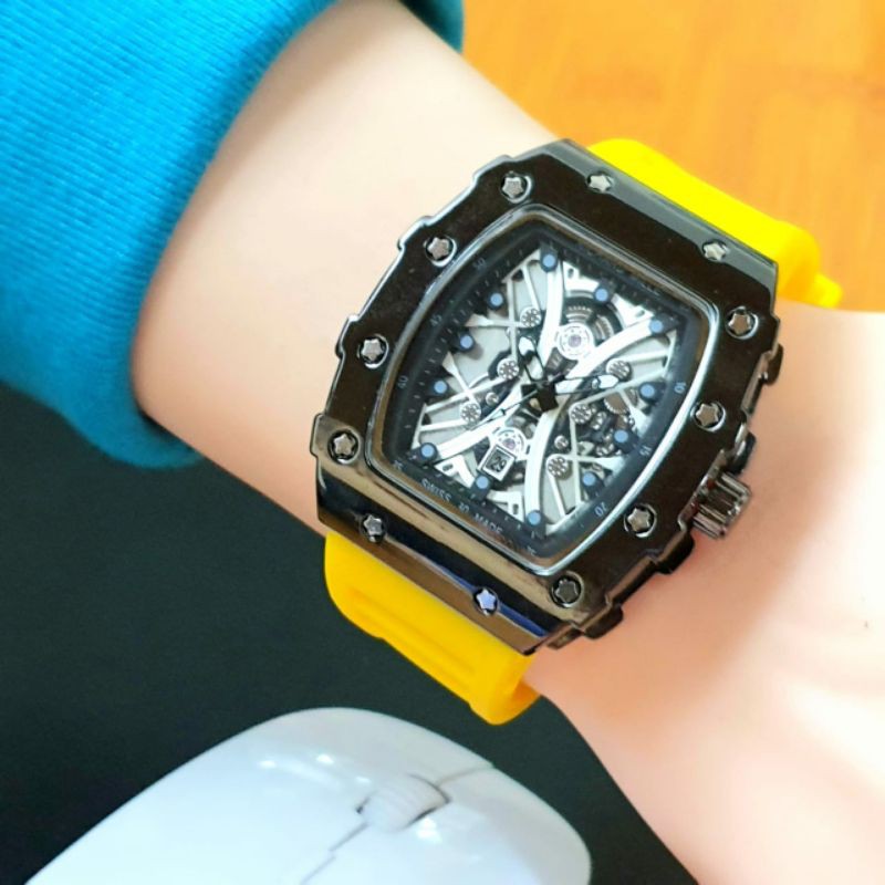 Jam Tangan Pria Rm Richard Terbaru Tali Karet Warna Pilihan - Jam Tangan RM Richard Mile - Kuning