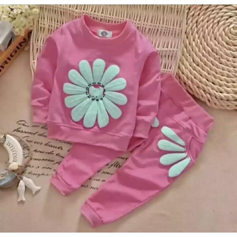 Setelan sweater anak sunflower baju setelana anak perempuan 1-5 tahun