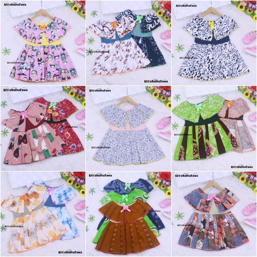 Dress Yolla size 1-2 Tahun / Dres Cape Anak Perempuan Murah Gaun Pesta Baju Kensi Cewek Katun Adem babycinnamon