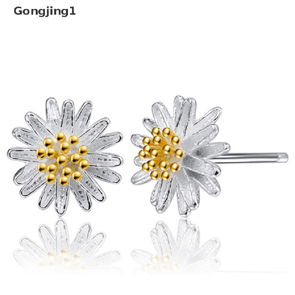 Gongjing1 Anting Tusuk Sterling Silver 925 Desain Bunga Aster Chrysanthemum Untuk Wanita