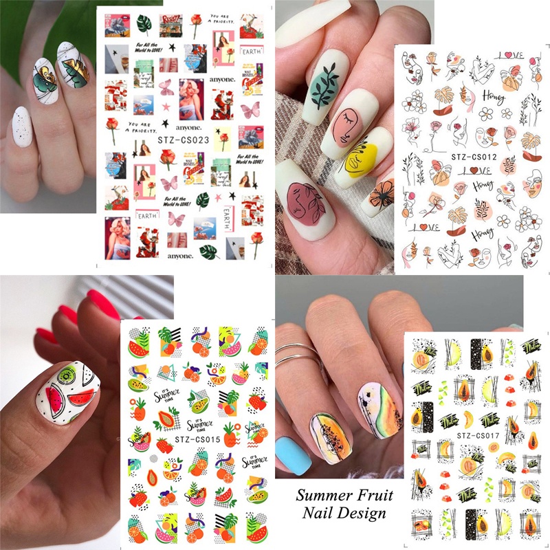 We Flower Stiker Kuku 3d Motif Bunga / Tulisan / Buah Untuk Dekorasi Nail Art / Manicure Diy