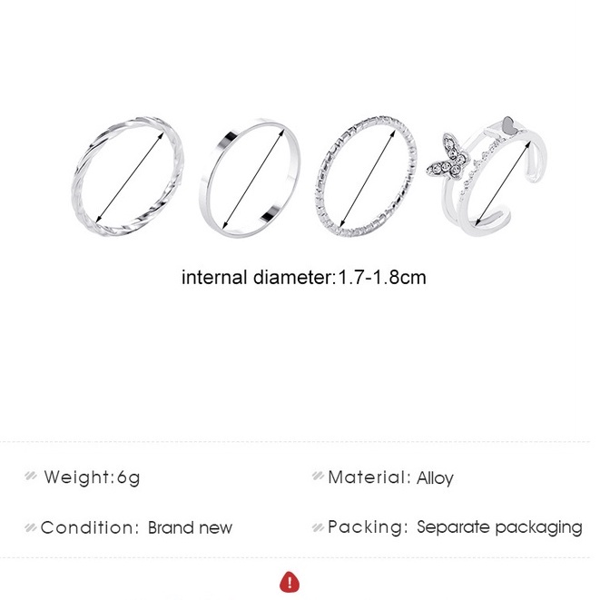 [MS108] CC 08 - 1Set Cincin isi 4PCS Desain Geometri Kupu - Kupu Gaya Korea Impor Murah Fashion Kekinian | Cincin Wanita