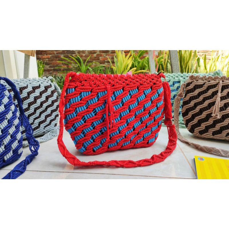 tas rajut besar tas rajut motif hobo salur tas handmade terbaru tas macrame wanita ukuran beasar bah