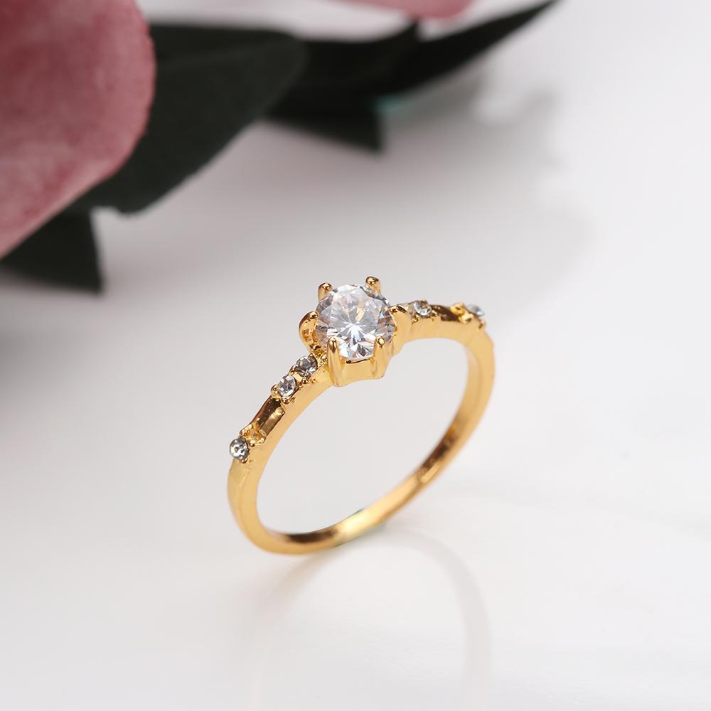 Lily 14K Band Cincin Hadiah Wanita Pertunangan Kristal Berlian Imitasi