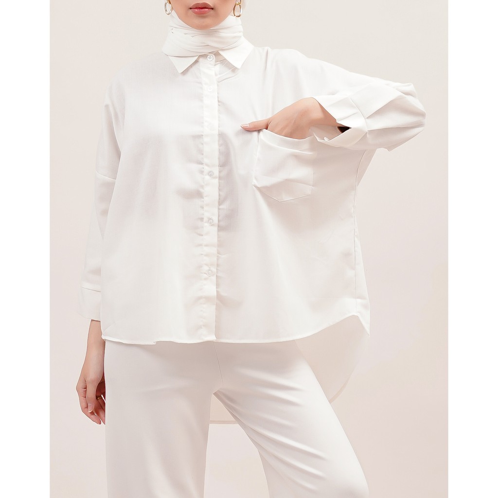 KEMEJA POLOS RAISA KATUN PREMIUM SHIRT BTS B089-Broken White