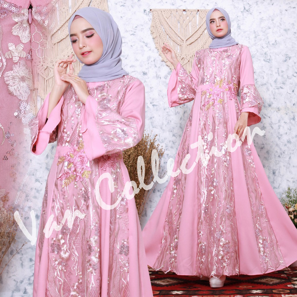 Zora Gamis Pesta Full Brukat Tile/ Gamis Seragam Kondangan/ Baju Wanita Muslim Jumbo