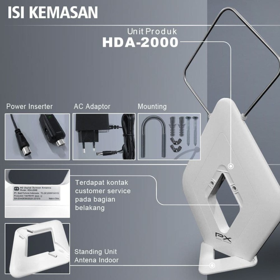 PX HDA-2000 Antena TV Digital Analog Indoor Outdoor Booster+Kabel 12M