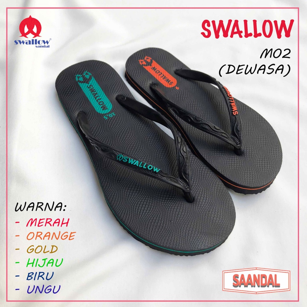 Grosir- Sandal Jepit Swallow Hitam M02 (ISI 6 PASANG SANDAL)