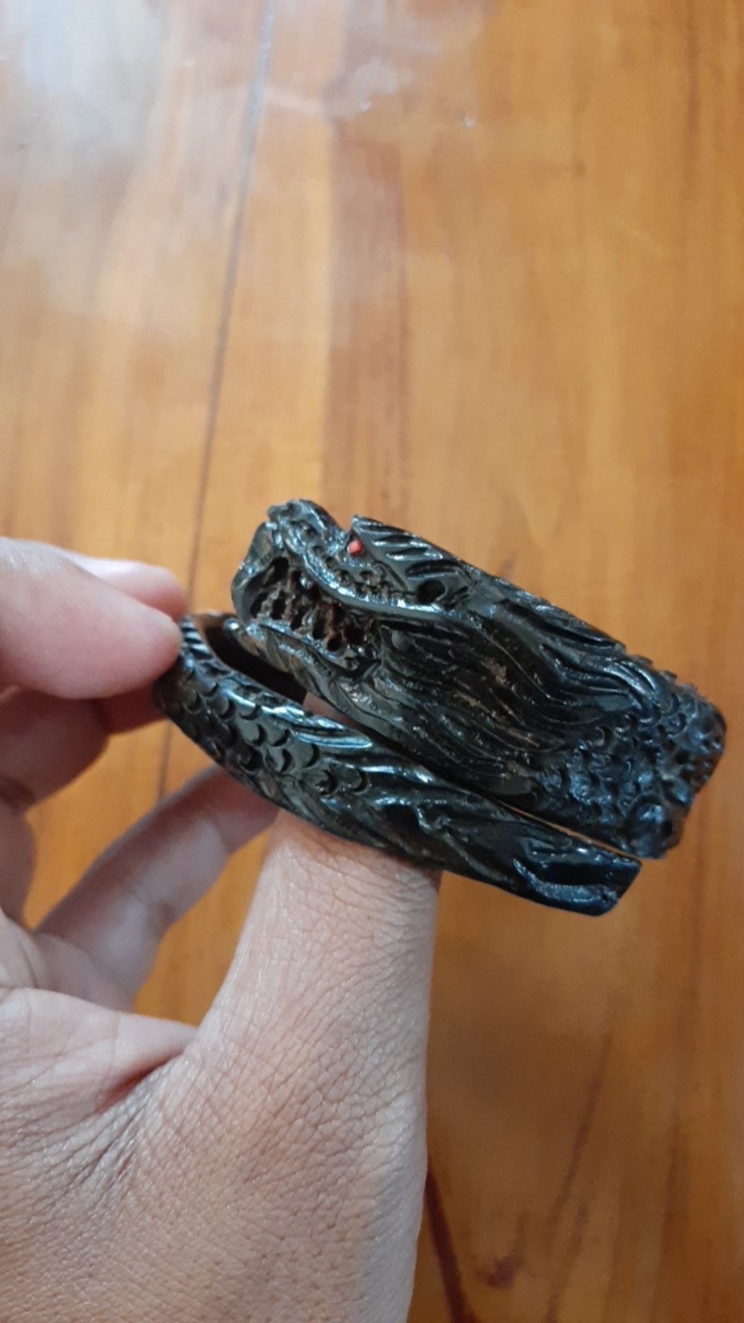 Gelang Kayu Kesehatan Akar Bahar Original Motif Ukir Naga Samping